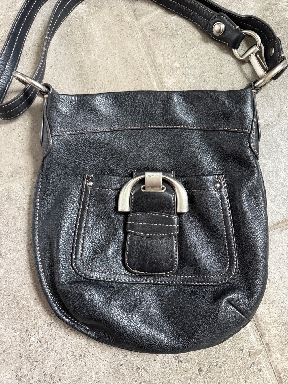 b. makowsky Black Pebbled Leather Crossbody with Silver Hardware